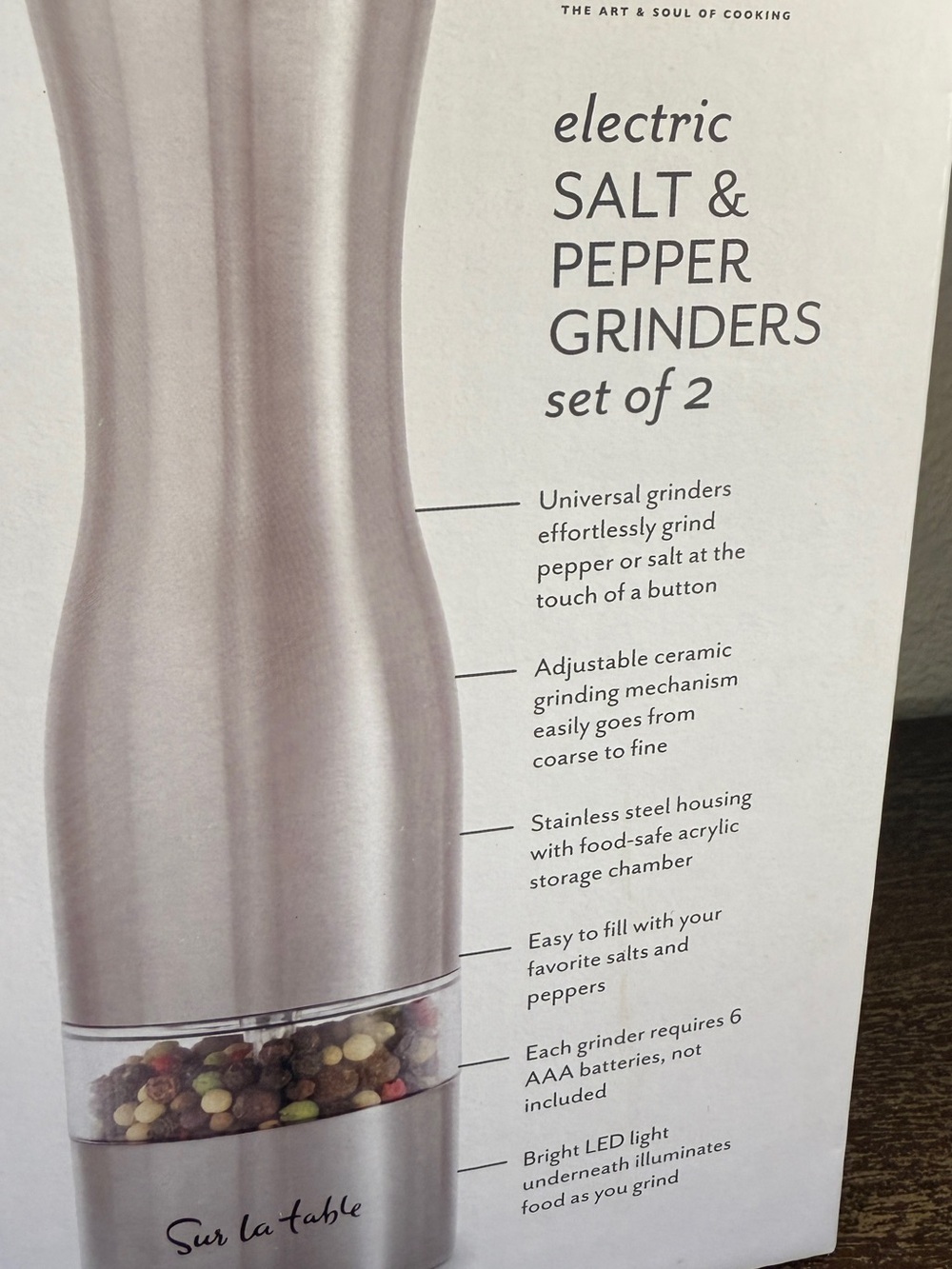 Sur La Table Stainless Steel Electric Salt & Pepper Grinder Set - Picture 6 of 16